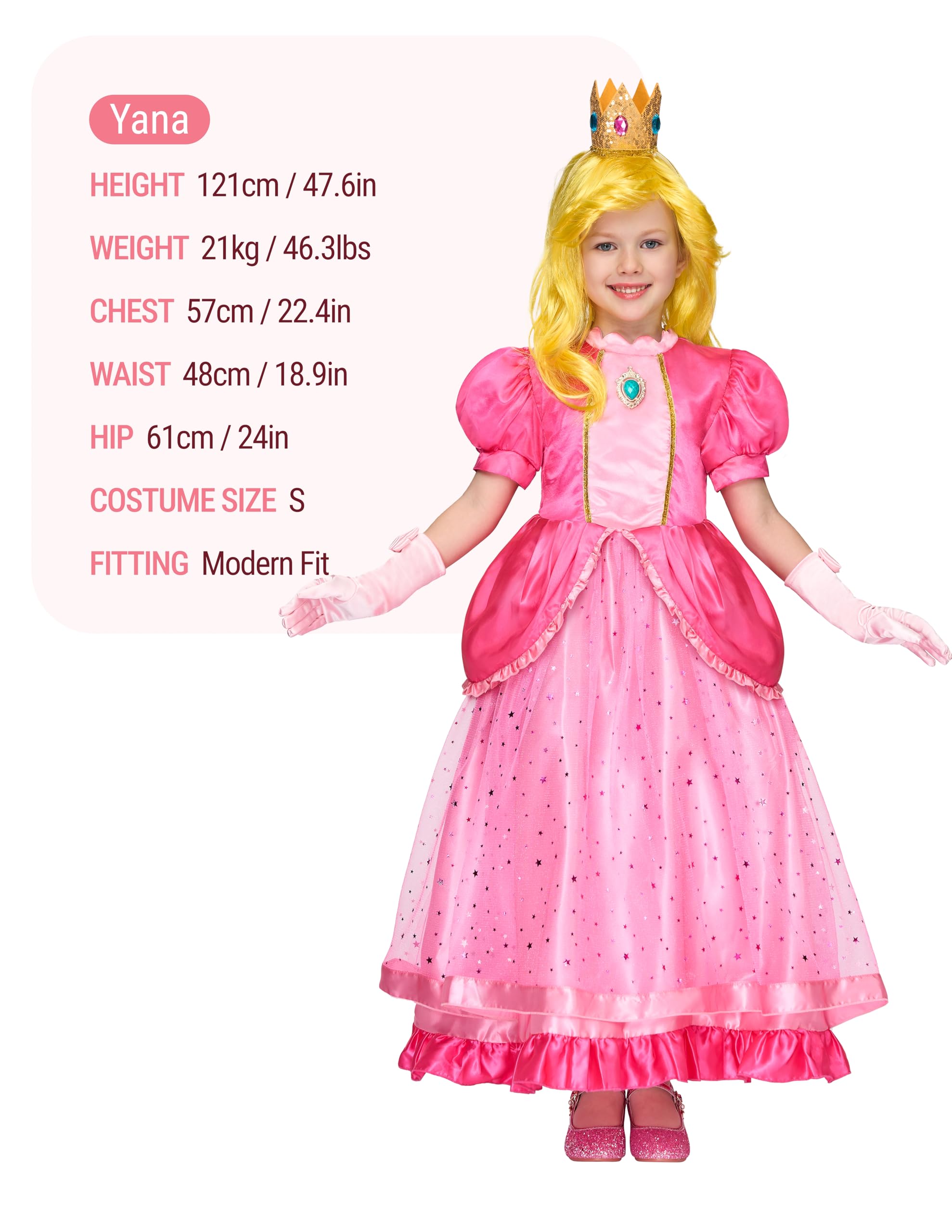 Spooktacular Creations Halloween Pink Princess Dress, Kids Princess Dress Up Set, Peach Crown Costume for Girls Toddler Halloween, Birthday, Roleplay Party (Small, 5-7 yrs)