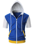 Ohoo Mens Slim Fit Short Sleeve Lightweight Zip-up Hoodie for Outfit and Character Play / DCF057-BLUE/WHITE-XL