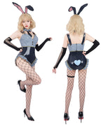 CR ROLECOS Bunny Costume Adults Women Bunny Suit Girl Costume with Ruffle One Piece Bodysuit Stockings Set M