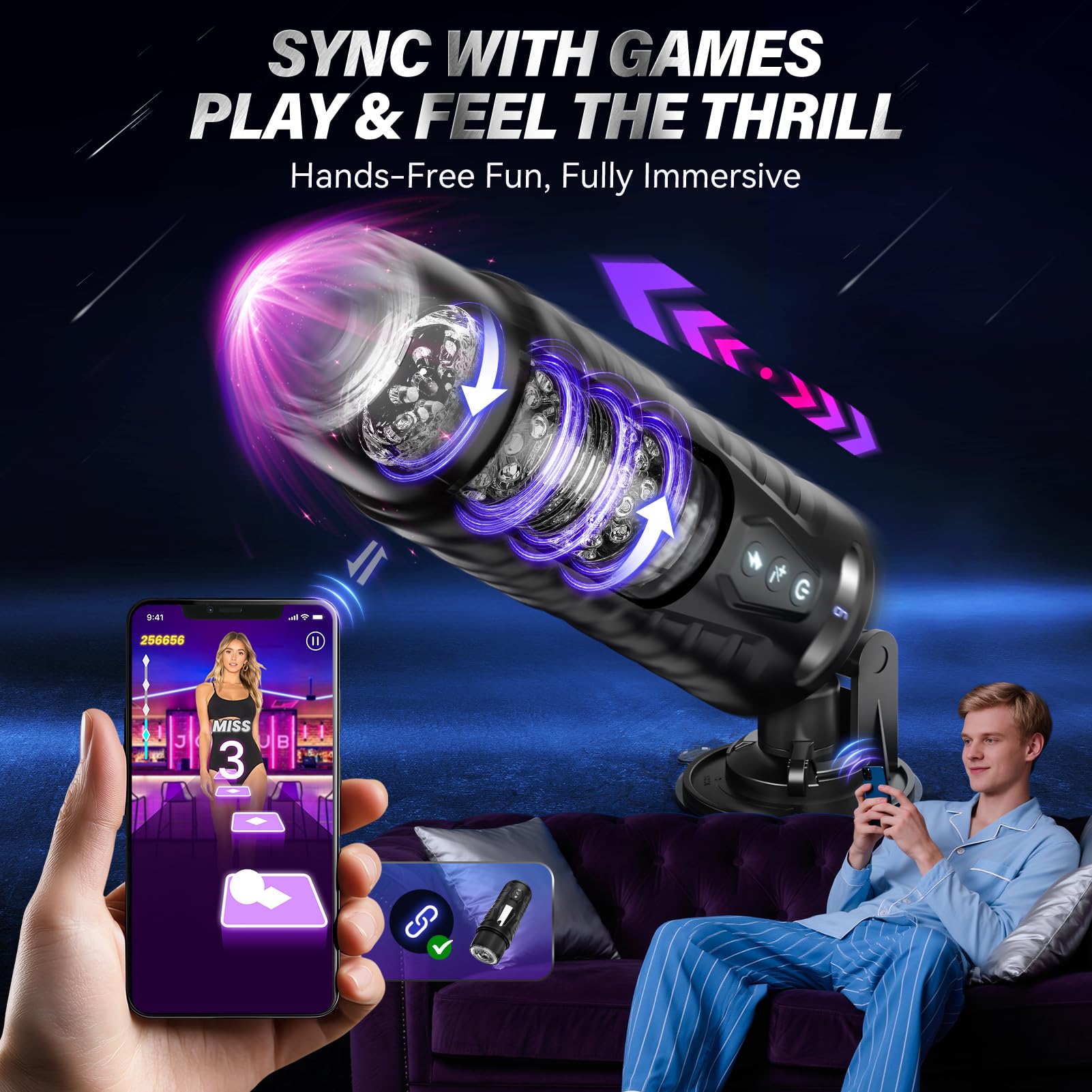 EINSEO AI Sync Male Masturbator Sex Toys for Men - Adult Toy Male Sex Toys with 7 Thrusting & 7 Rotating Modes, Pocket Pussy Hands Free Sex Machine LCD Display with Visual Window & Mounting Base