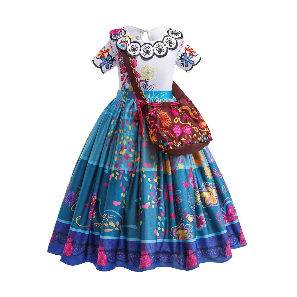 DYJJKM Mirabel Costume for Girls Magic Family Dress Cosplay Princess Halloween Party Outfit (Blue, 5-6 Year)