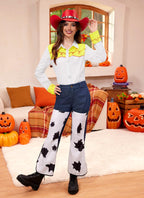 Halloween Women Cowgirl Jesie Costume Button Down Shirt Long Sleeve Western Woven Classic Yellow and White Top M