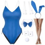 Womens Bunny Costume Girl Bodysuit Anime Role Costume senpai Cosplay Bodysuit One Piece stockings set（Blue M