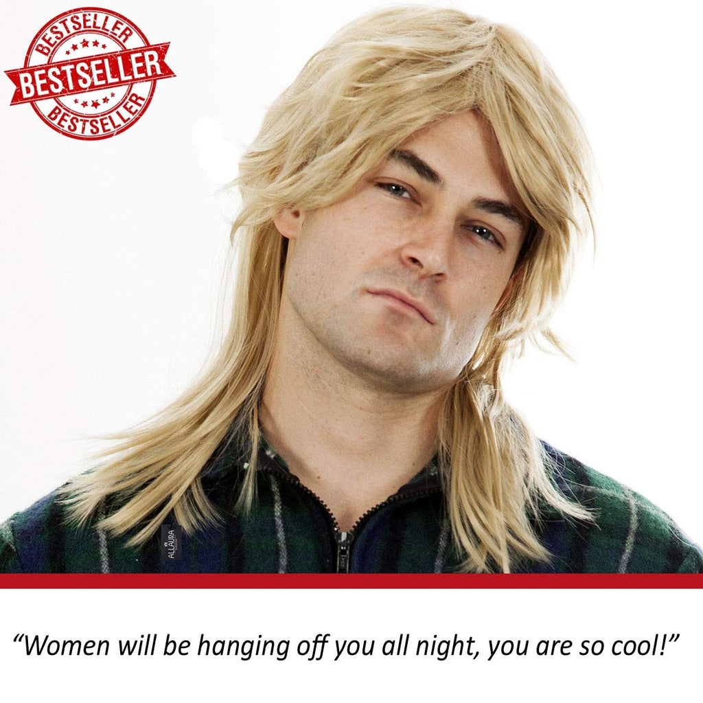 ALLAURA Compatible with Sonny Bono Wig – 60s 70s Men’s Short Brown Wig + Mustache for Hippie, Singer, TV Star, Cop, Detective Costumes – Liberty Duo, Limu & Doug, Uncle Rico, Retro Halloween Outfit