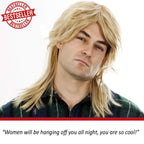 ALLAURA Compatible with Sonny Bono Wig – 60s 70s Men’s Short Brown Wig + Mustache for Hippie, Singer, TV Star, Cop, Detective Costumes – Liberty Duo, Limu & Doug, Uncle Rico, Retro Halloween Outfit