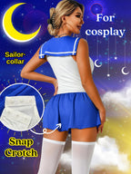 EHSUYAB 3Pcs Women Sailor Costume Halloween, Japanese School Girl Uniform Outfit, Snap Crotch Anime Cosplay Lingerie Set X-Large
