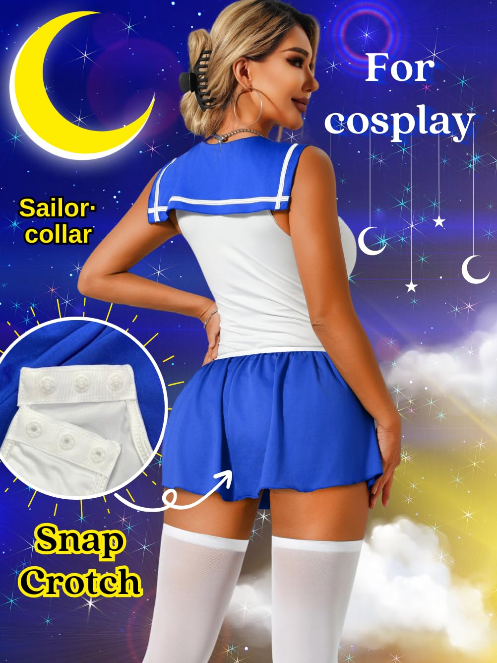 EHSUYAB 3Pcs Women Sailor Costume Halloween, Japanese School Girl Uniform Outfit, Snap Crotch Anime Cosplay Lingerie Set X-Large