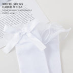 AMHRLINGTO Women's Lace Ruffle Frilly Ankle Socks - Girl Cotton Knee High Socks with Bow Lace Ruffle Trim (Cotton, White-1 Pairs)