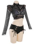 MEOWCOS Women's Bikini Sets Bathing Suit Swimsuits Halter Top and Shorts Bikini Sets with Tulle Cover-up