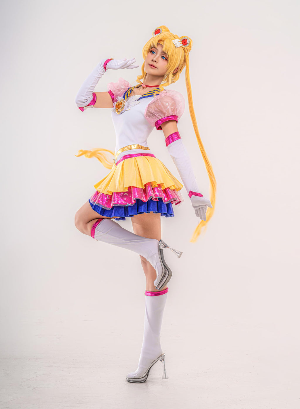 OSIAS Women Anime Tsukino Usagi Cosplay Costume with Light Up Chest Ornament and Starry Layered Skirt (M)