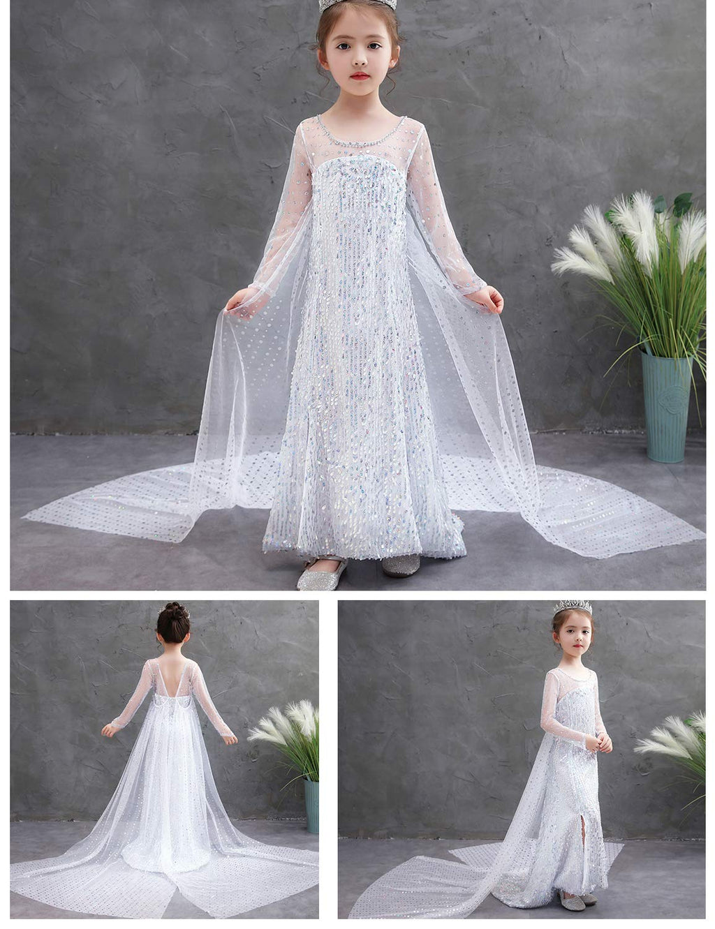 Luxury Princess Dress Costumes with Shining Long Cape Girls Birthday Party