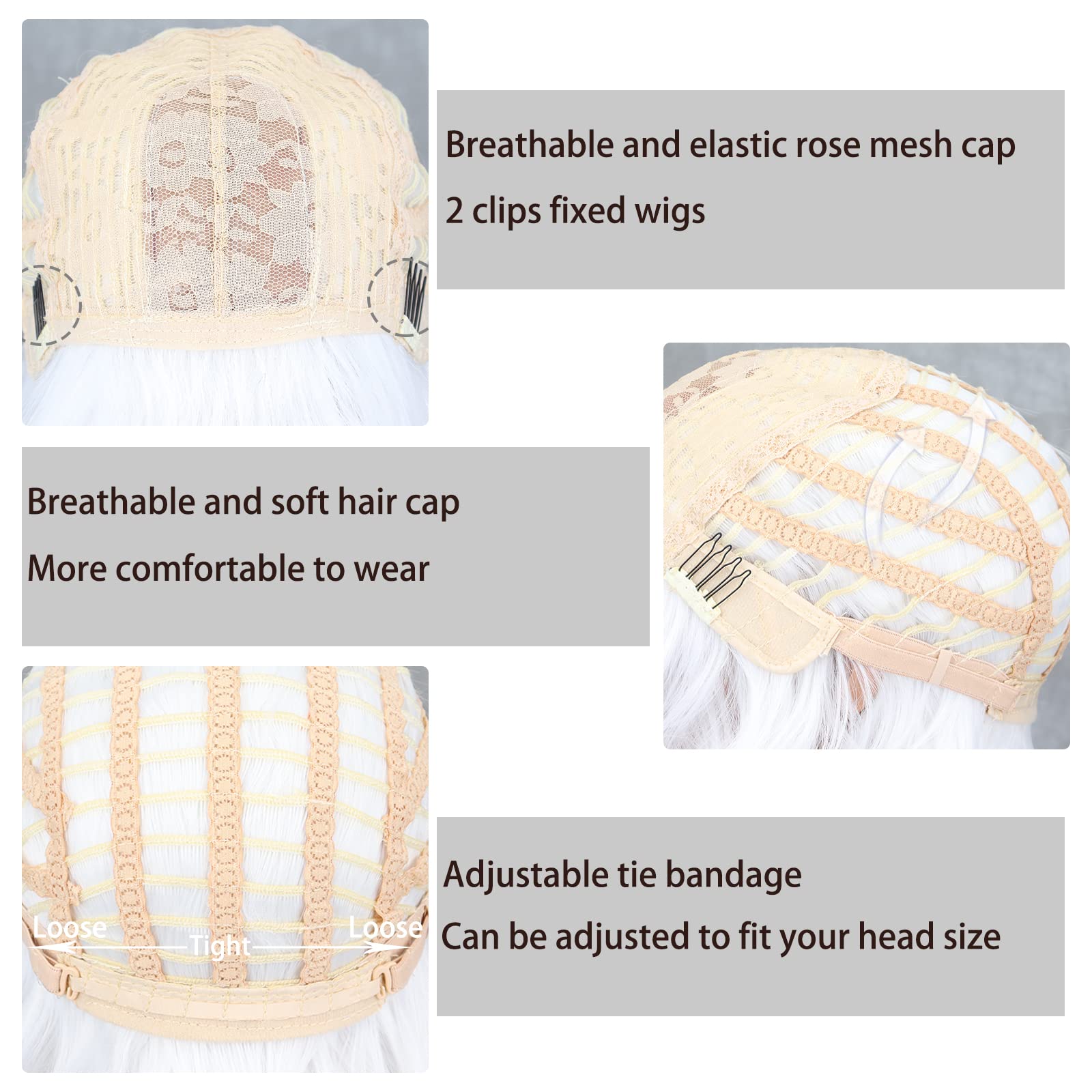 MISSQUEEN Short White Wig with Bangs,Wavy White Bob Wigs for Women Synthetic Wavy Bob Shoulder Length Wigs Natural Looking Heat Resistant Fiber hair Wig for Daily Party Cosplay Use