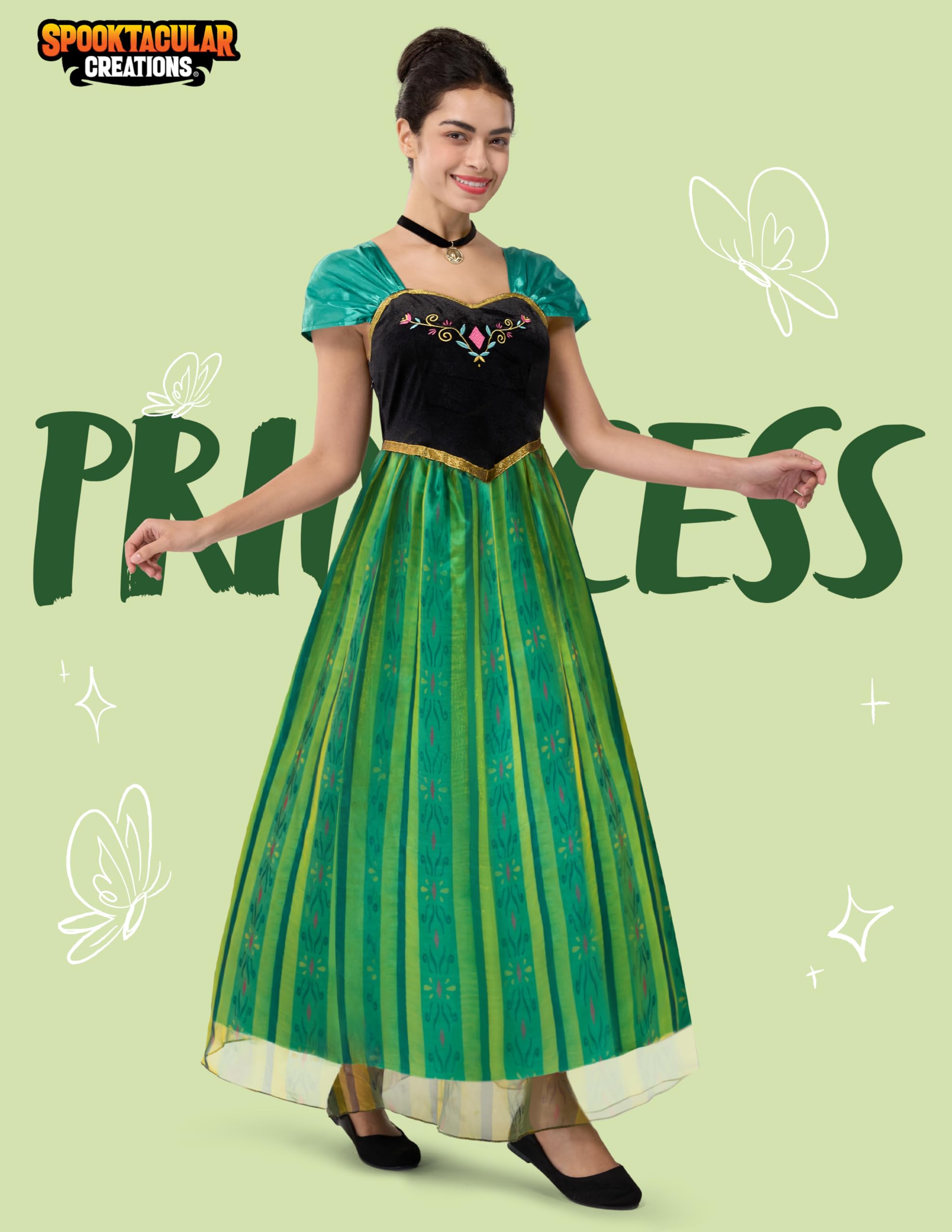 Spooktacular Creations Adult Princess Costume, Halloween Women Coronation Dress Costume Cosplay, Green Princess Dress-XXL