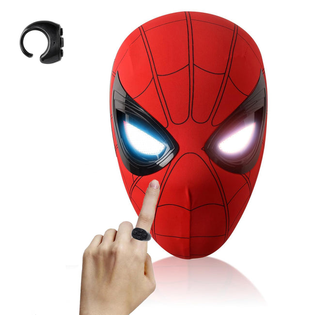 AUGMAXI Electric Spider Superhero Role-Playing Mask Toy with Moving Eyes and LED Lights - Remote Control Ring, Fun Gift for Men (red) Hover Image