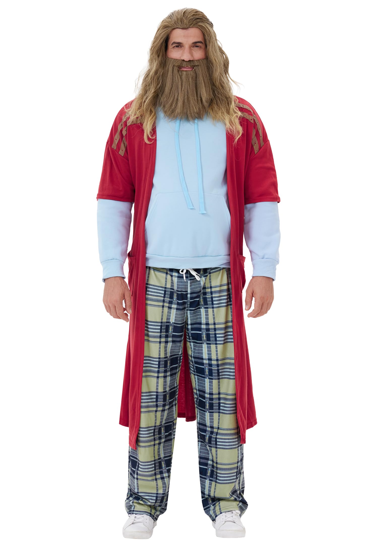 Arvilhill 4 Pcs Fat Thor Beer Belly Costume Set for Adult Men Hoodie Overalls Full Outfit with Sweatshirt Pant Robe Gloves Halloween Funny Comedy Movie Night Theme Party S