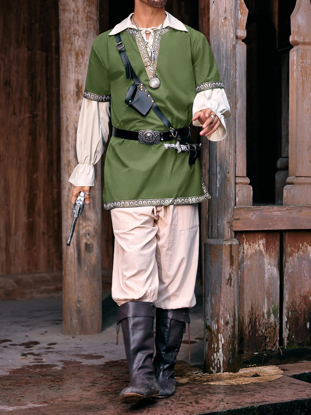 Mens Medieval Knight Tunic Renaissance Mercenary Scottish Costume Warrior LARP Halloween Tops