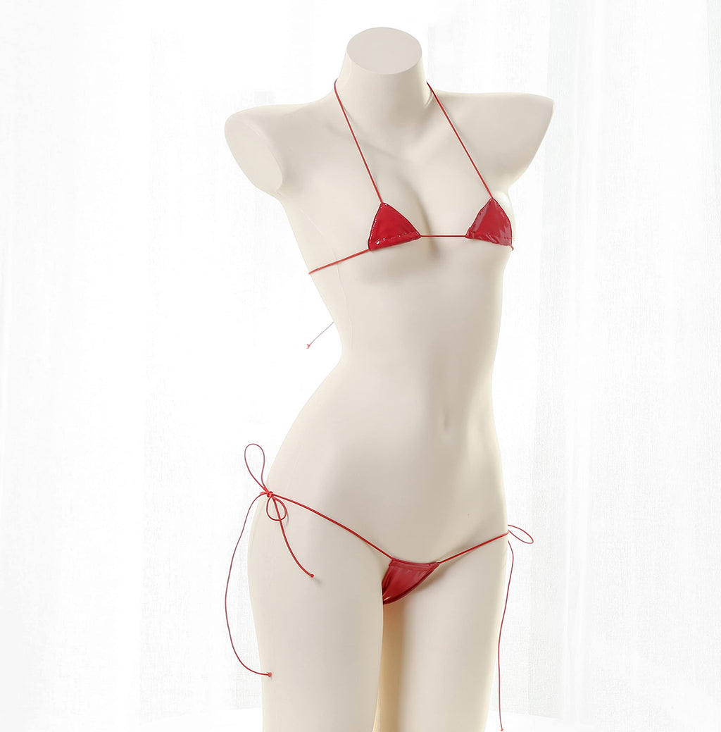 JasmyGirls Leather Micro Bikini Extreme Anime Lingerie Sexy Cosplay Outfit Japanese Bra Panty Set Two Piece Thong Swimsuit