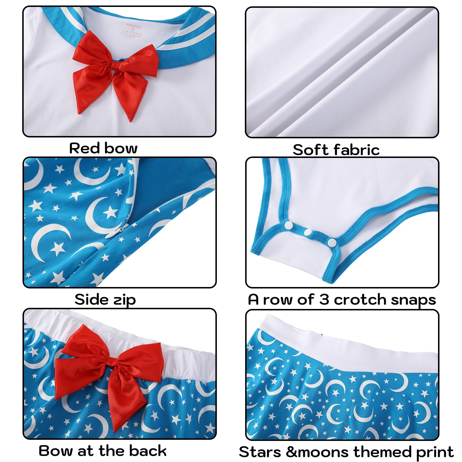 kiligspace Cotton Romper Onesie Pajamas Bodysuit Button Crotch Romper-Sailor Moon Onesie Skirt Set