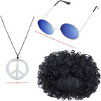4 PCS Hippie Costume for Mens 60s 70s T-Shirt Afro Wig Accessories Set for Party Cosplay