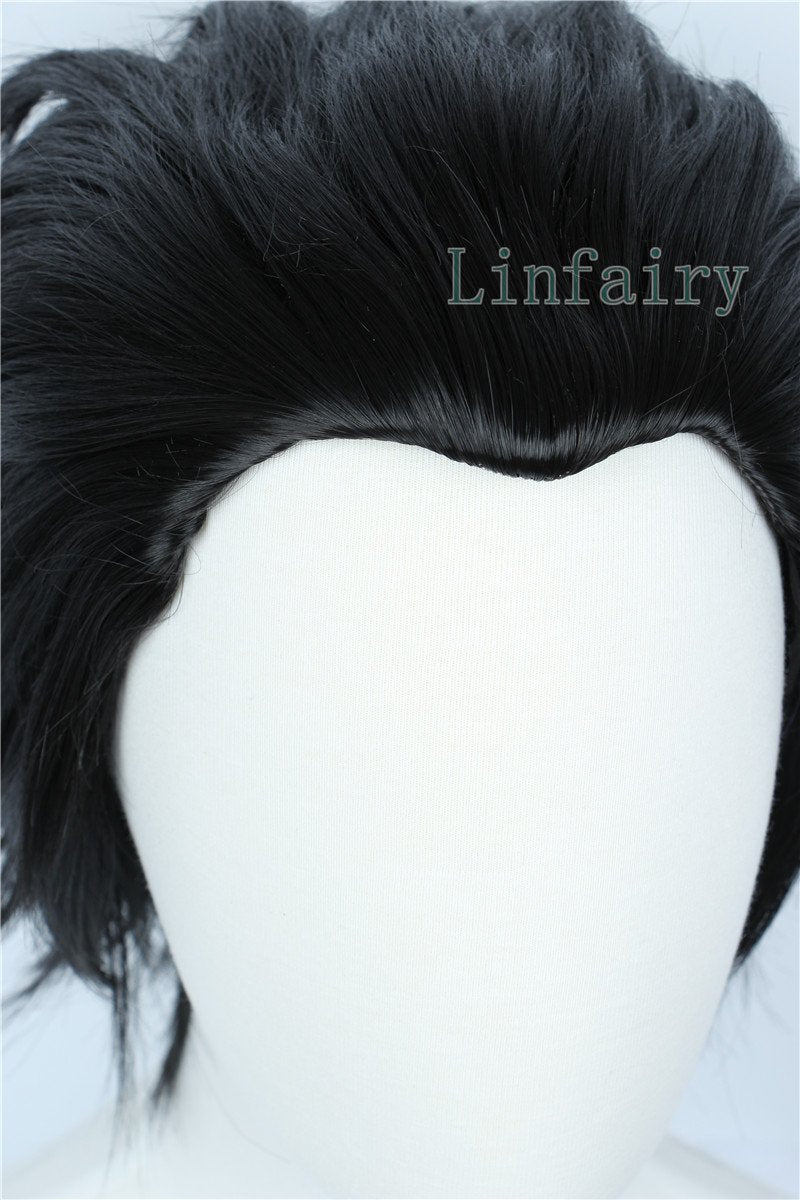 Linfairy Short Black Cosplay Wig Halloween Slicked back Costume Wig for Men