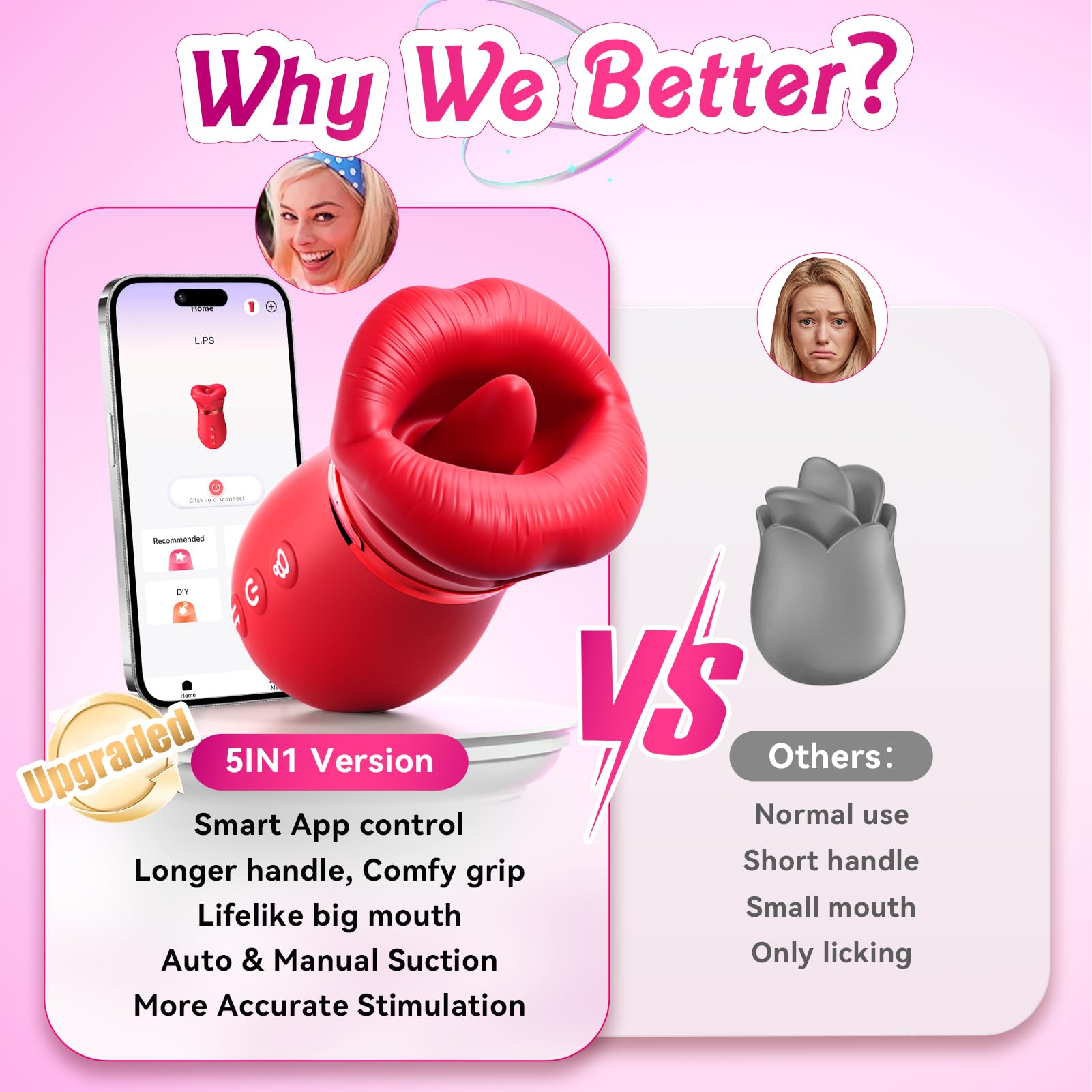 Vibrator Adult Sex Toys for Women - Sovokn 5IN1 Mouth Sucking Vibrator Rose Sex Toy, 10 Tongue Licking, 3 Auto & 1 Manual Sucking Adult Toys New APP, Anal Clit Nipple Vibrators Female Couples Sex Toys