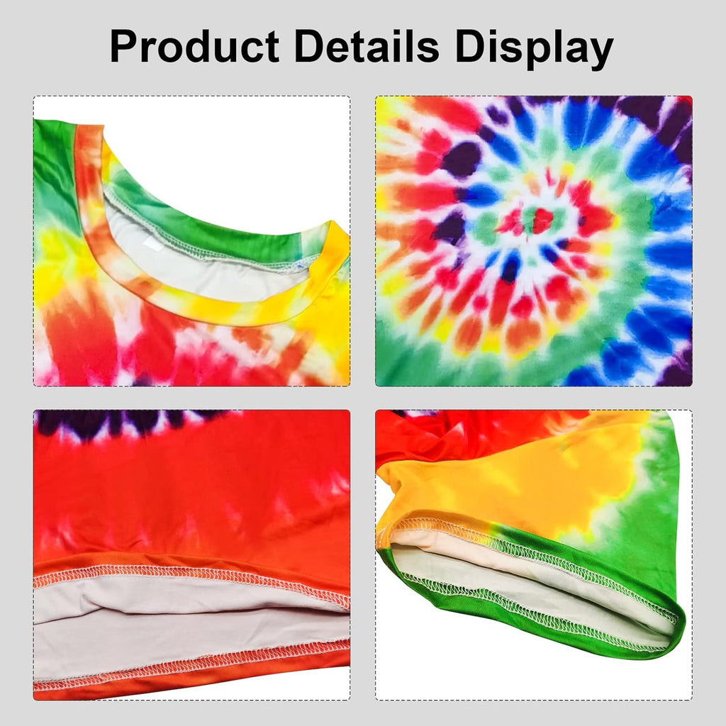 Hippie Costume for Men Women 60s and 70s colorful T-shirt sunglasses headband Peace necklace 4-piece theme party