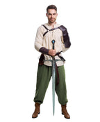 8 Pcs Men's Renaissance Costume Halloween Medieval Pirate Shirt Pant Viking Costume Accessories Set (Stylish Color, Large)