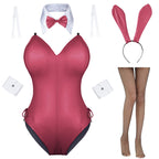 Womens Bunny Costume Girl Suit Senpai Cosplay Anime Role Costume One Piece Bodysuit Removable Padded with Stockings Set(Red L)