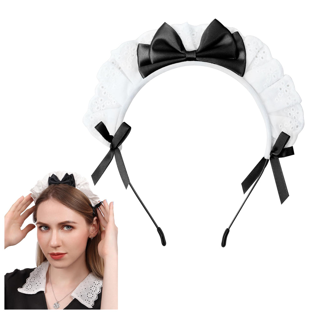C-ZOFEK Women's French Maid Headband Ribbon Lace Kawaii Headwear Headpiece for Halloween Christmas Costume