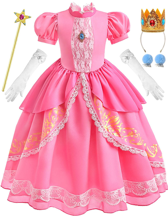 Luzlen Pink Costume for Girls Kids Dress Up Halloween Carnival Cosplay Party Outfit, Pink, 5-6 Years(Label 120) Main Image