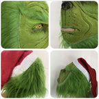 YTZCZW Green Cosplay Mask Halloween Costume Latex Scary Santa Hat Party Prop Christmas Decorations (Mask)