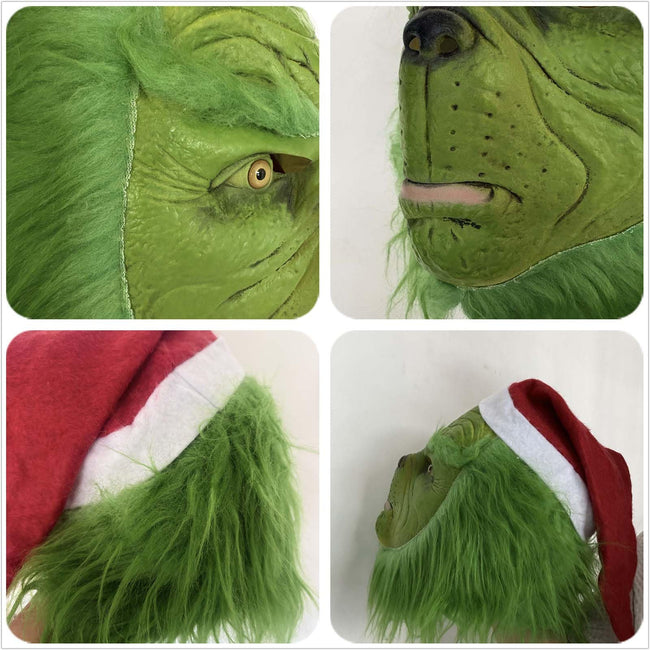 YTZCZW Green Cosplay Mask Halloween Costume Latex Scary Santa Hat Party Prop Christmas Decorations (Mask) Main Image