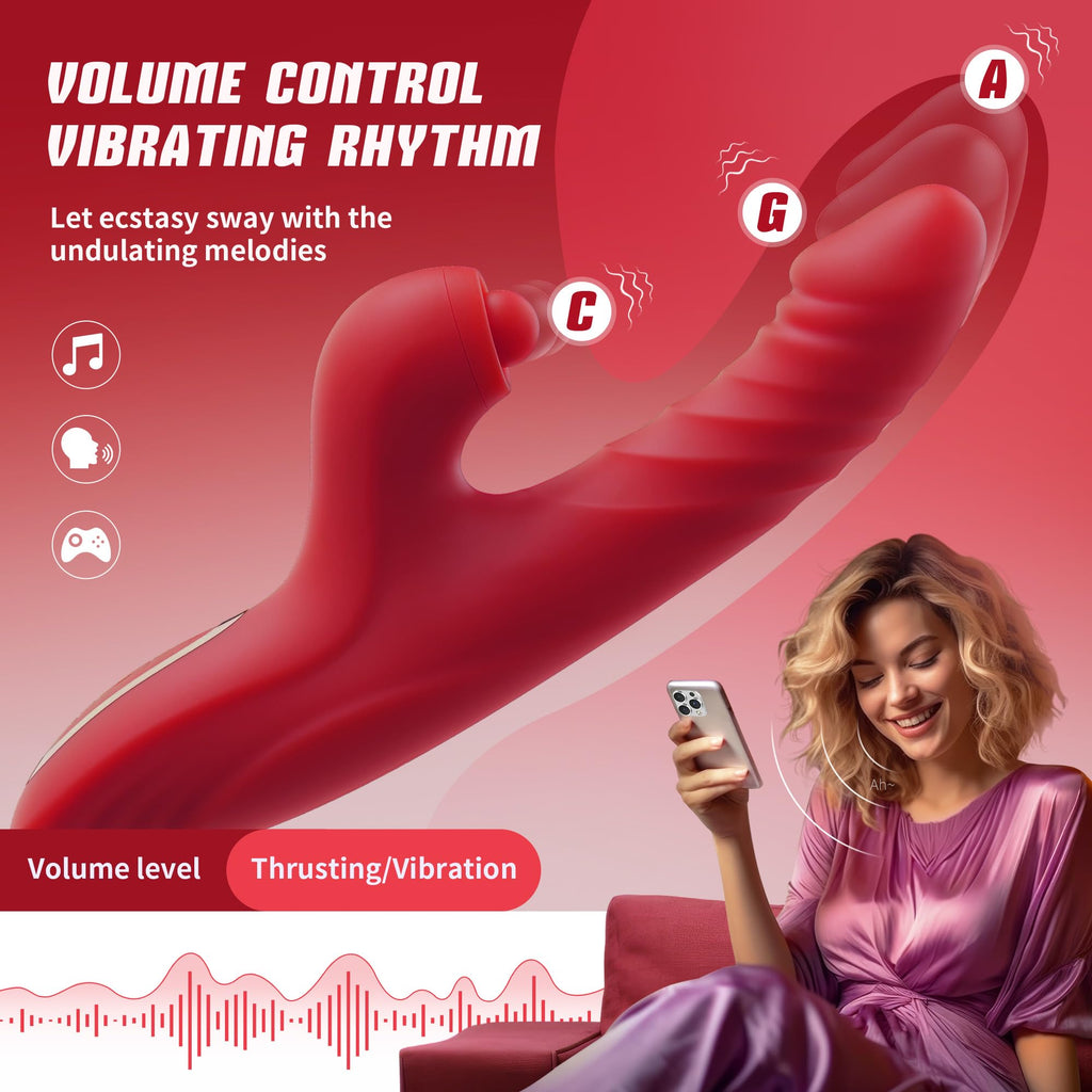 Vibrator Thrusting Dildo for Women Toendi G Spot Rose Toy Clitoral Stimulator Sex Toys Dildos Vibrator with 10 Vibration 7 Thrust Mode with Licking, Rabbit Vibrators Adult Sex Toy Couple AI Sync Games