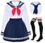 Japanese School Girls Uniform Sailor Navy Blue Pleated Skirt Anime Cosplay Costumes with Socks Set(SSF13) 2XL(Tag 3XL)