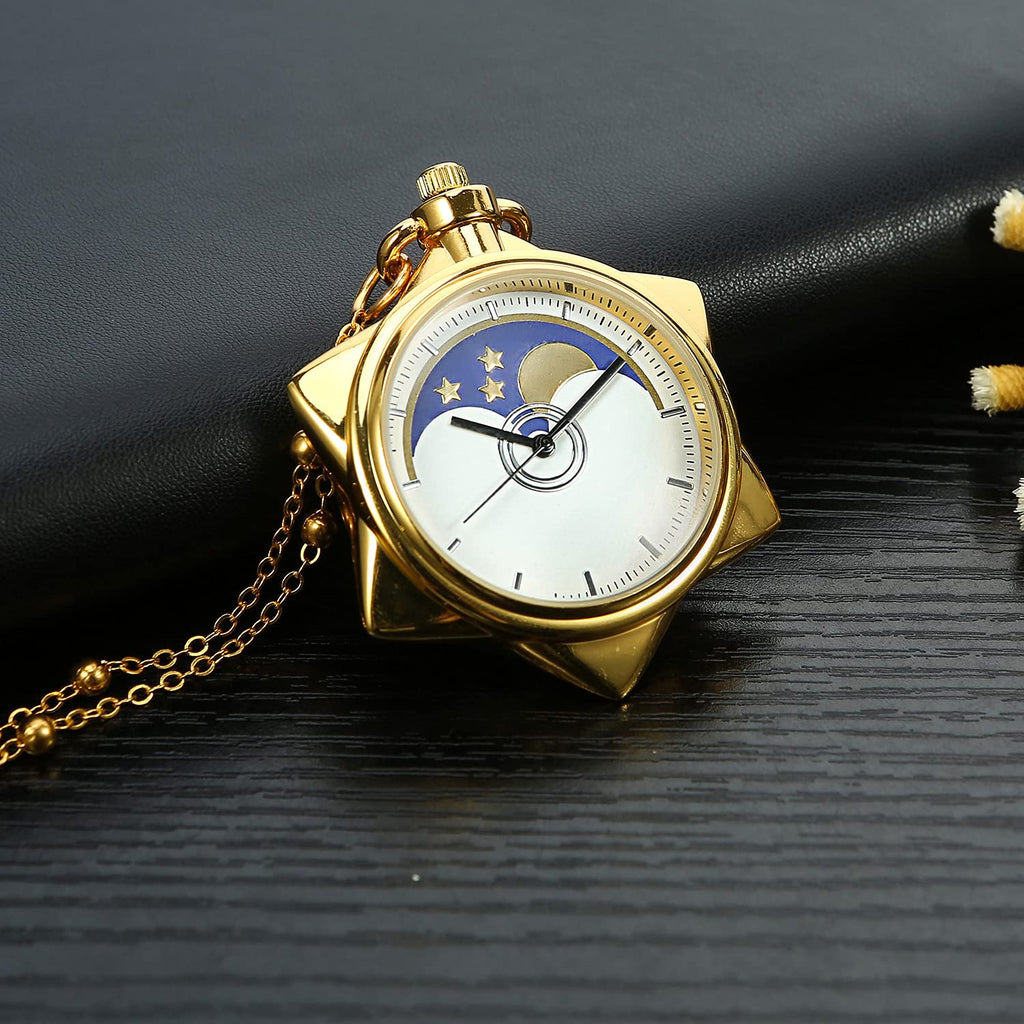 BOSHIYA Sailor Moon Pocket Watch Gold Rhinestone Star Quartz Pocket Watches for Women with Chain