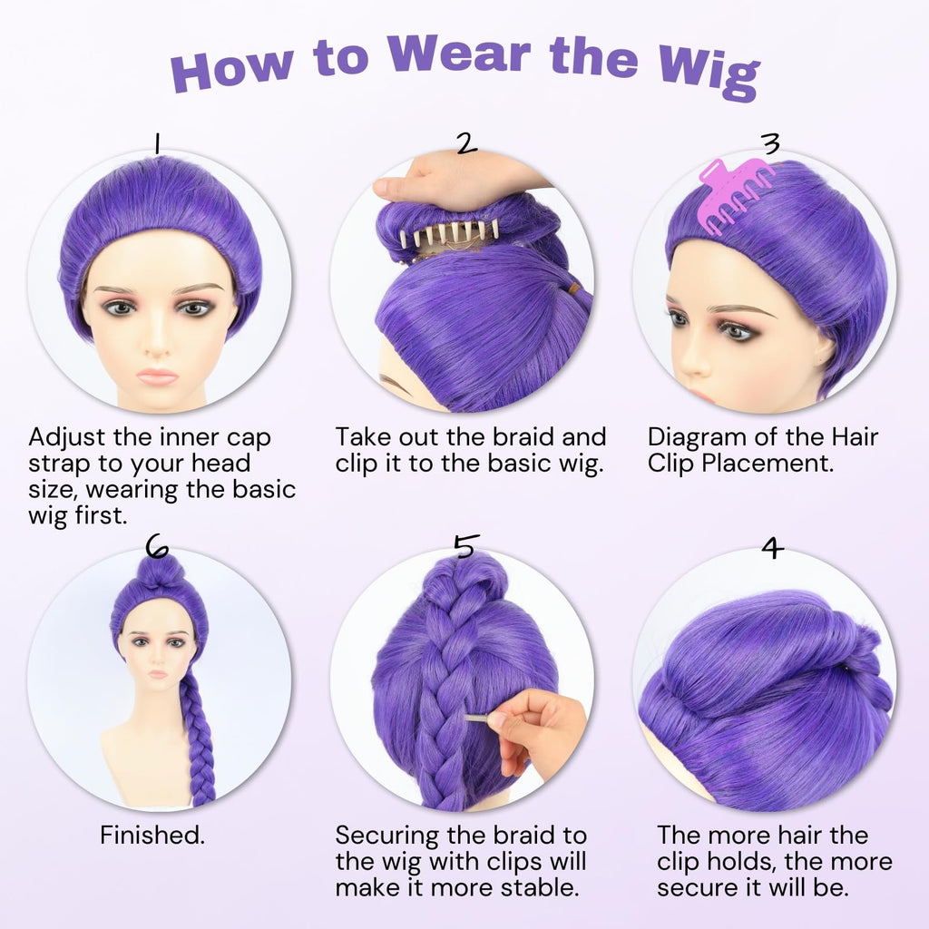 morvally 33.5 Inches Purple Long Braided Ponytail Wig - Anime Cosplay Wigs for Halloween Costume Party (Purple)
