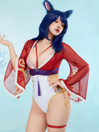 haikyuu Women Anime One Piece Swimsuit Cross Straps Cosplay Bathing Suit with Chiffon Cover-up and Ears (US, Alpha, Small, Regular, Regular, Standard, red)