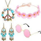 Hicarer Hippie Costume Accessories Include Sunglasses, Peace Sign Necklace, Boho Headband and Earring for 60s 70s Party