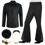 70s Outfits for Men 6 Pcs Disco Outfit Retro Costume with Bell Bottom Pants