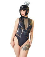 haikyuu Women Gothic Cosplay One Piece Swimsuit Goth Swimwear Tummy Control Bathing Suit Black