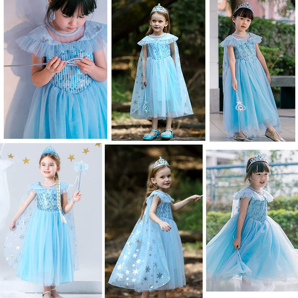 iTVTi Little Girl Princess Dress Halloween Carnival Cosplay Costume with Accessories Blue, 3-4 Years (Tag 110)