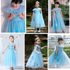 iTVTi Little Girl Princess Dress Halloween Carnival Cosplay Costume with Accessories Blue, 3-4 Years (Tag 110)