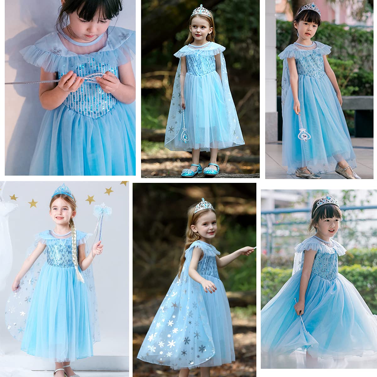 iTVTi Little Girl Princess Dress Halloween Carnival Cosplay Costume with Accessories Blue, 3-4 Years (Tag 110)