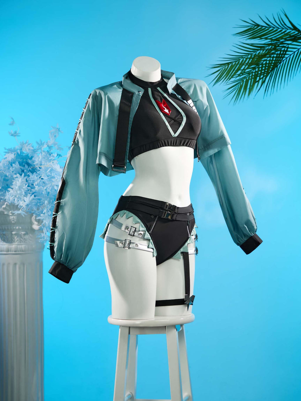 haikyuu Women Jane Cosplay Two Piece Swimsuit with Chiffon Cover-up Bikini Set Mesh Cutout (US, Alpha, Medium, Regular, Regular, Standard, Black)