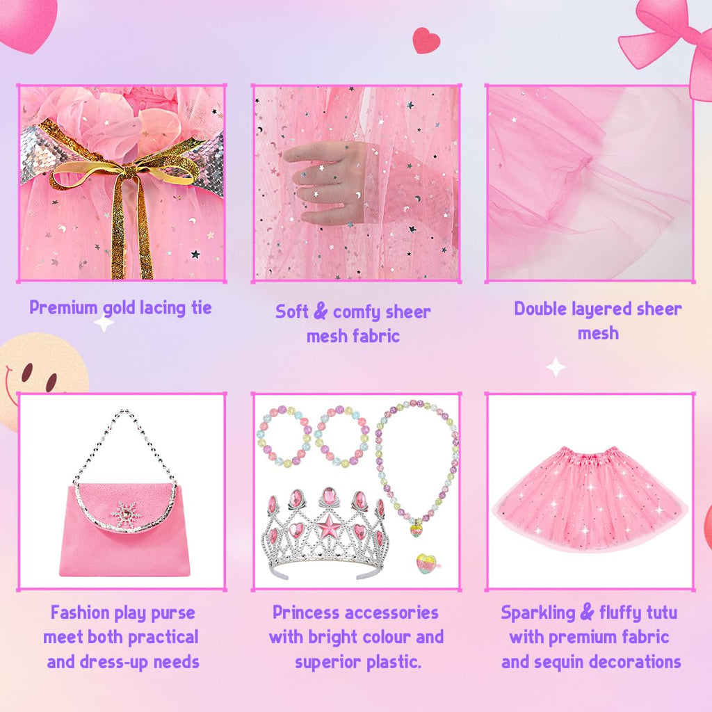Meland Princess Dress up Clothes for Girl, 11Pcs Princess Cape with Kid Crown Toys,Dresses for Girl 3,4,5,6,7,8 Birthday Gift