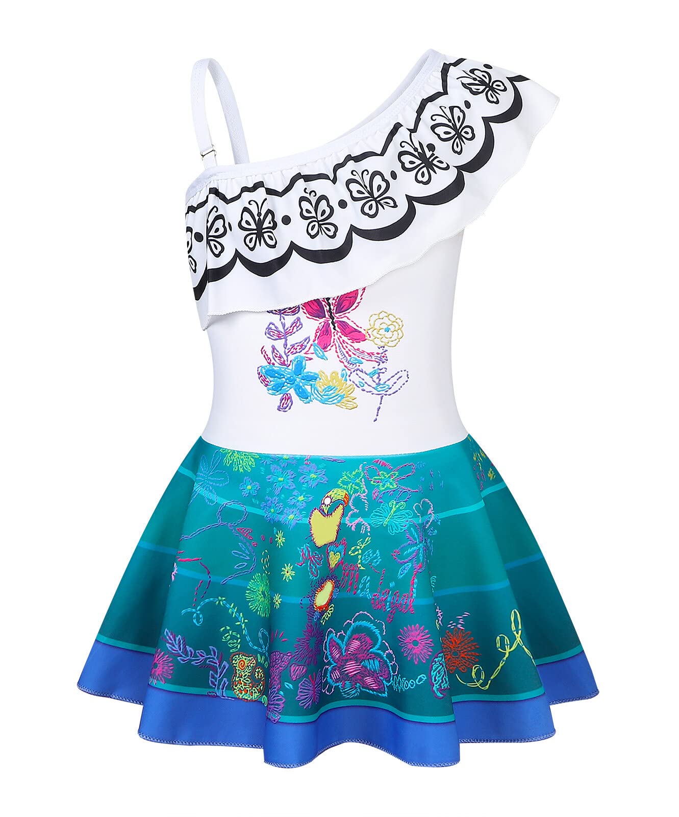 Jurebecia White Swimsuit for Girls Enacnto Bthing Suit Princess Adeventure Cosplay Role Play Kids One Piece Bikini One Shoulder Tankini Beach Swimming Pool Party Swimwear Size 12/10-11Years