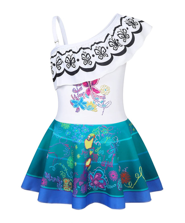 Jurebecia White Swimsuit for Girls Enacnto Bthing Suit Princess Adeventure Cosplay Role Play Kids One Piece Bikini One Shoulder Tankini Beach Swimming Pool Party Swimwear Size 12/10-11Years Hover Image