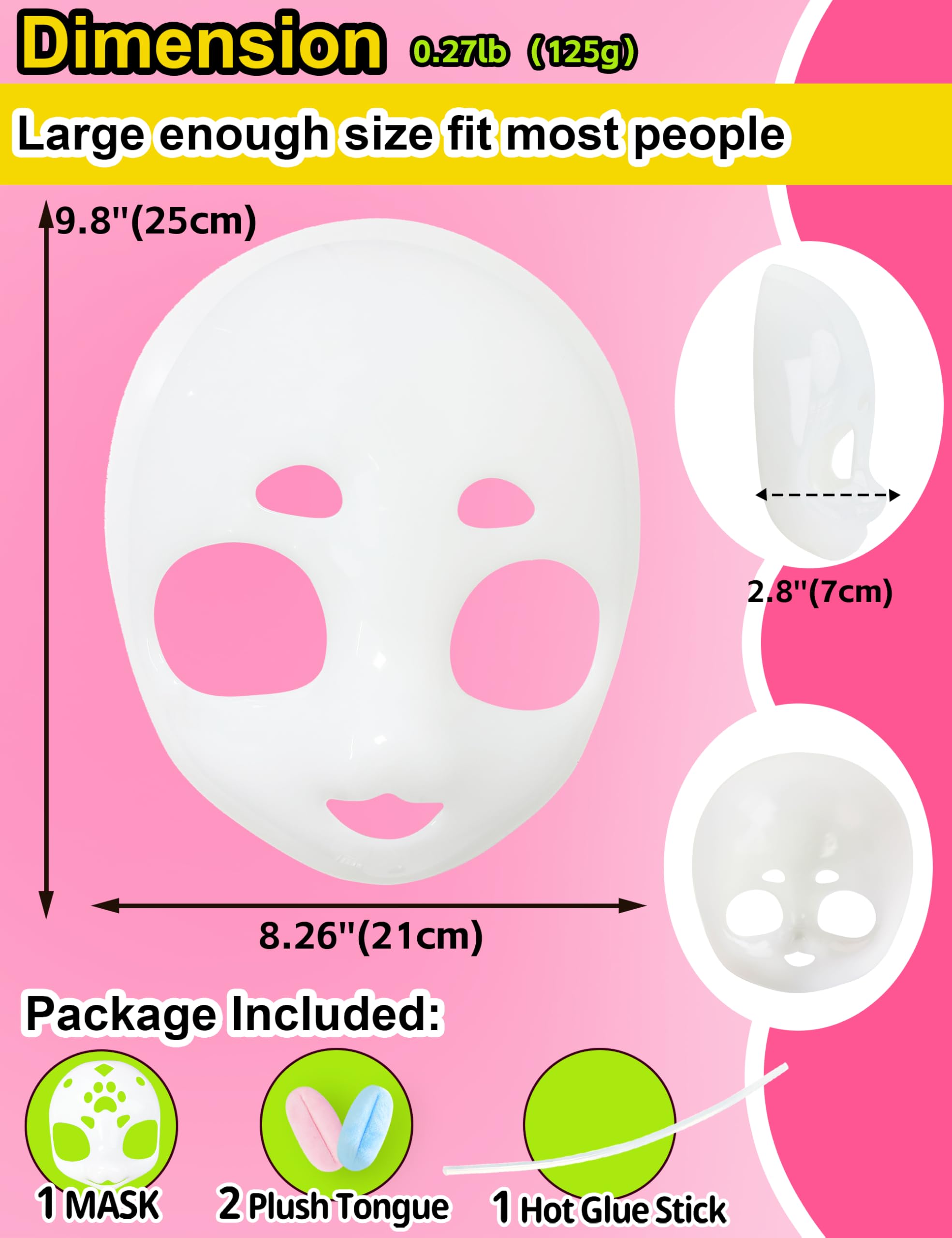 Liokoon Fursuit Head Base Furry Therian Mask, 3D Printed DIY Plastic Face Mask Anime Cosplay Props for Kawaii Cosplay (Clear)