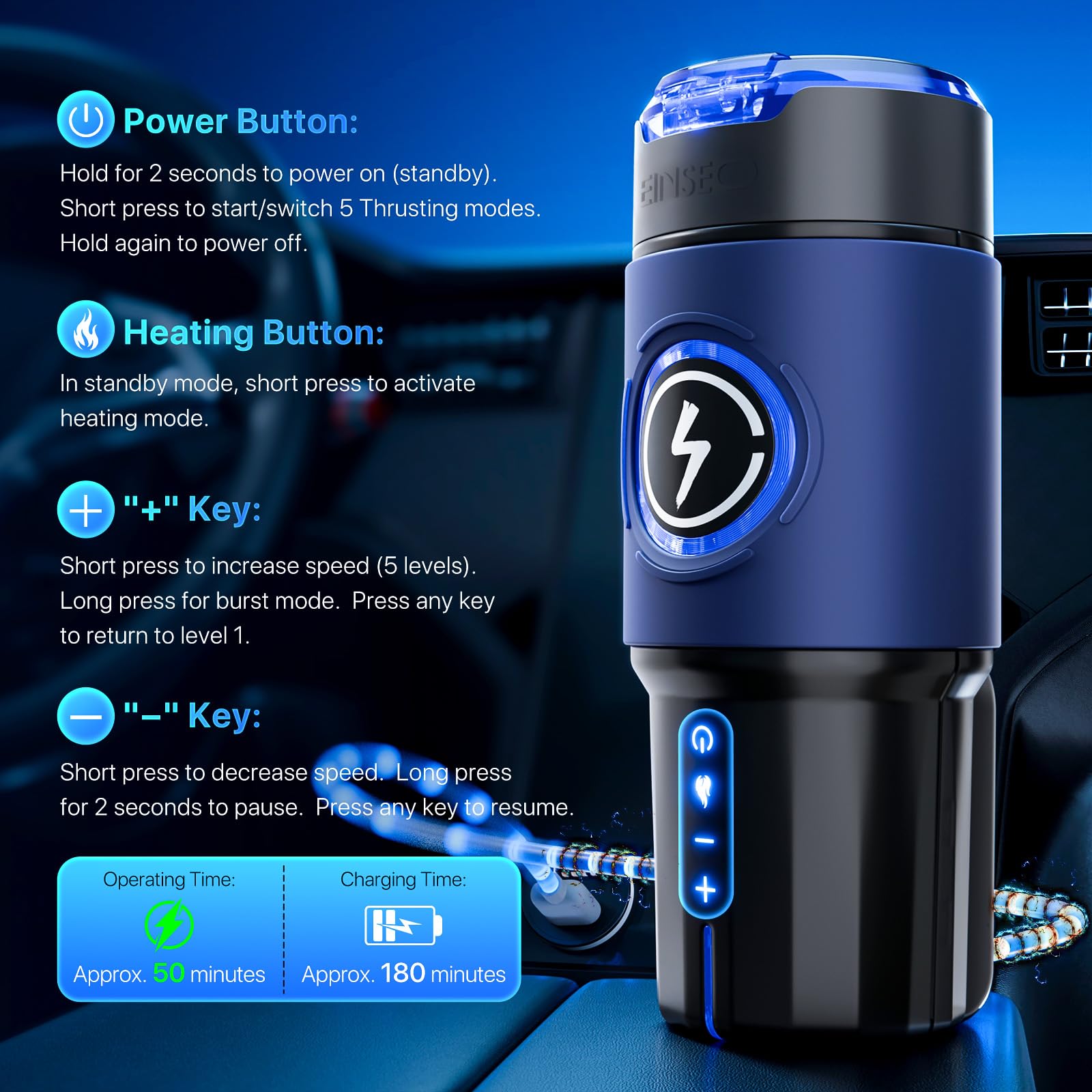 EINSEO Male Masturbator Sex Toys for Men - AI & APP Control Thrusting Male Stroker with 360° Heating, 5-Speed Smooth Motion Adult Mens Sex Toy, Silent Brushless Motor, Pocket Pussy Sleeve Massage Kits