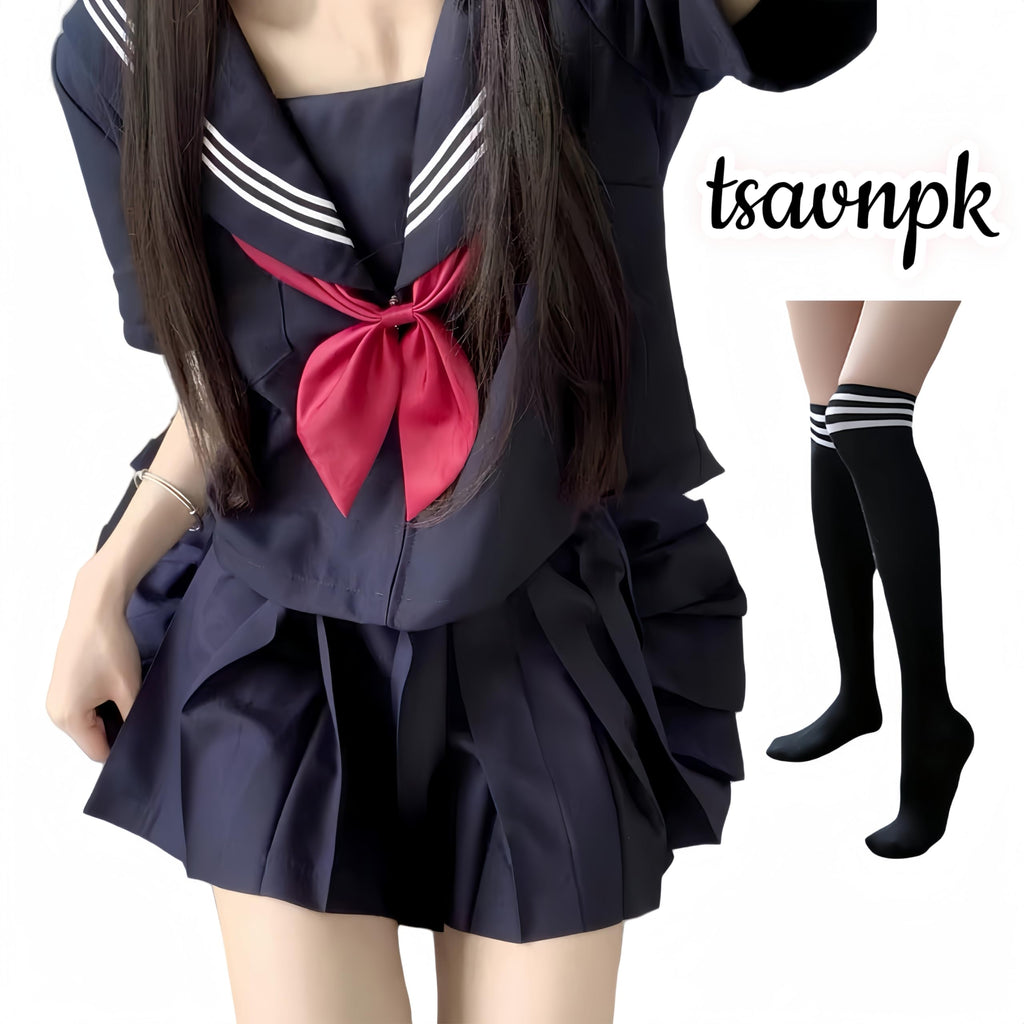 tsavnpk Japanese-style Sailor Uniform sailor suit Classic Japanese School Girls Sailor Dress Shirts Uniform Anime Cosplay Costumes with Socks set navy blue cosplay photography school uniform